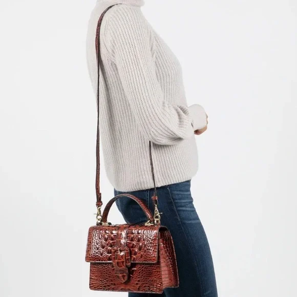 NWT-Brahmin-Mini Francine Satchel-Crimson Rosebay-Crossbody Strap-Dust Bag-$345 - Picture 15 of 16